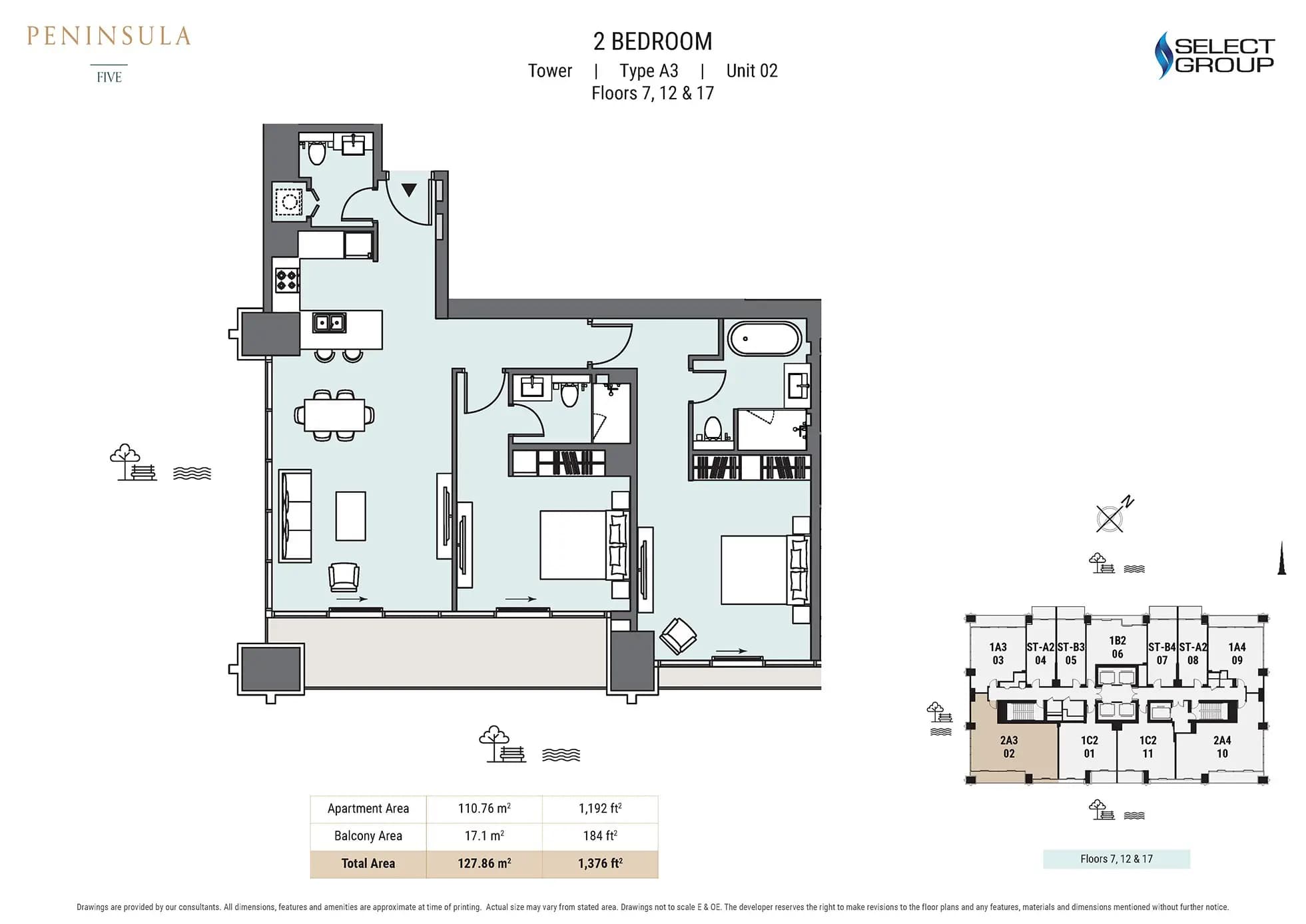 Peninsula Five - Building 1, 2-Bed Floor Plan, type: