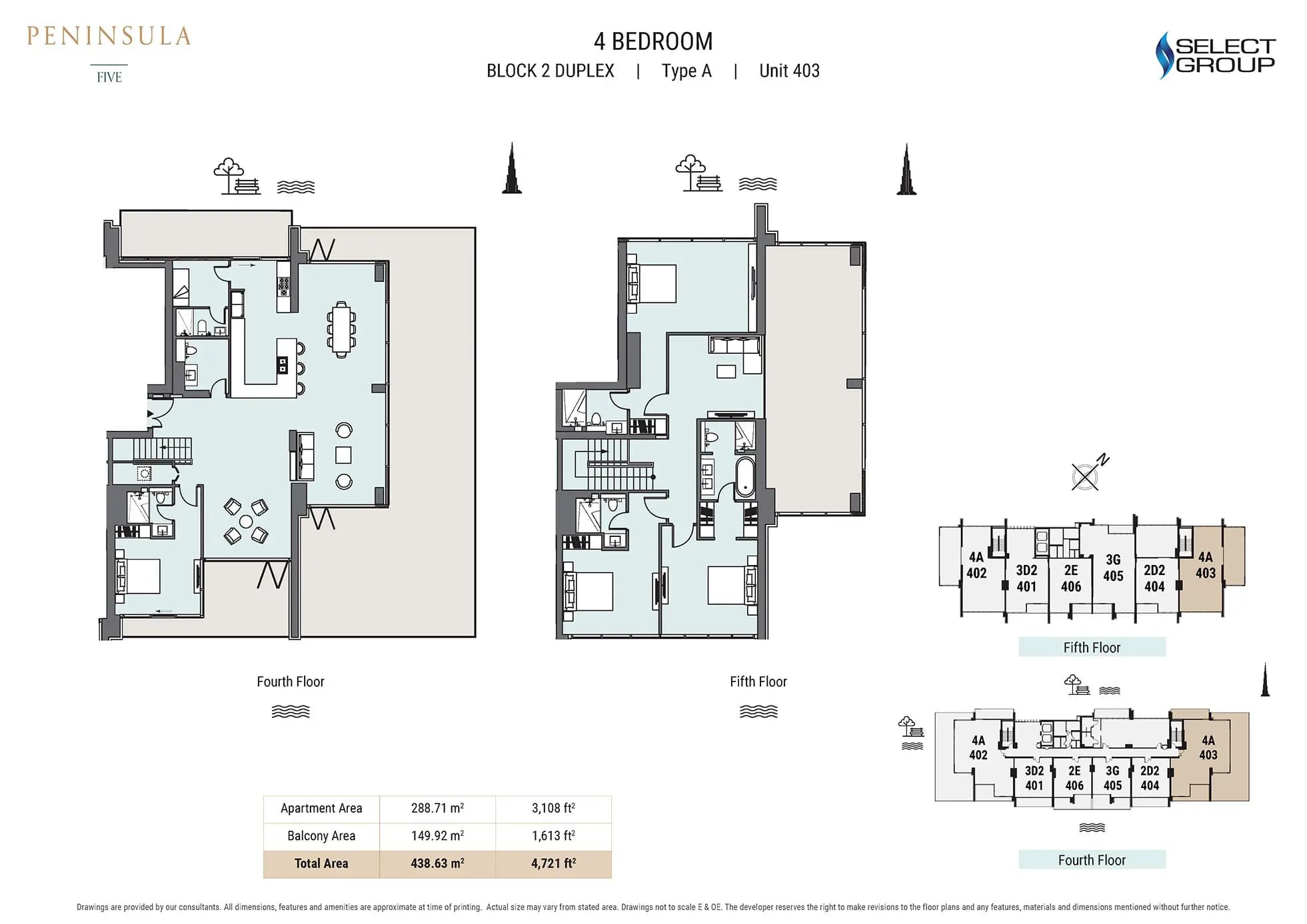 Peninsula Five - Building 1, 4-Bed Floor Plan, type: