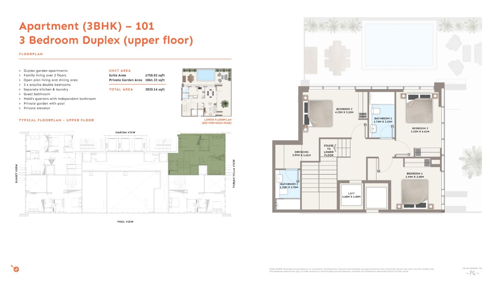 PG One at Al Furjan, 3-Bed Floor Plan, type:
