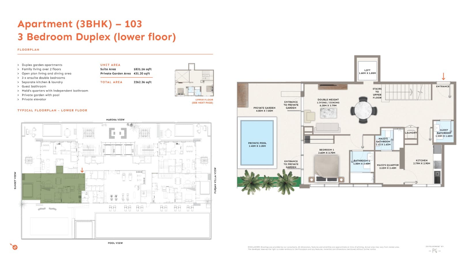 PG One at Al Furjan, 3-Bed Floor Plan, type: