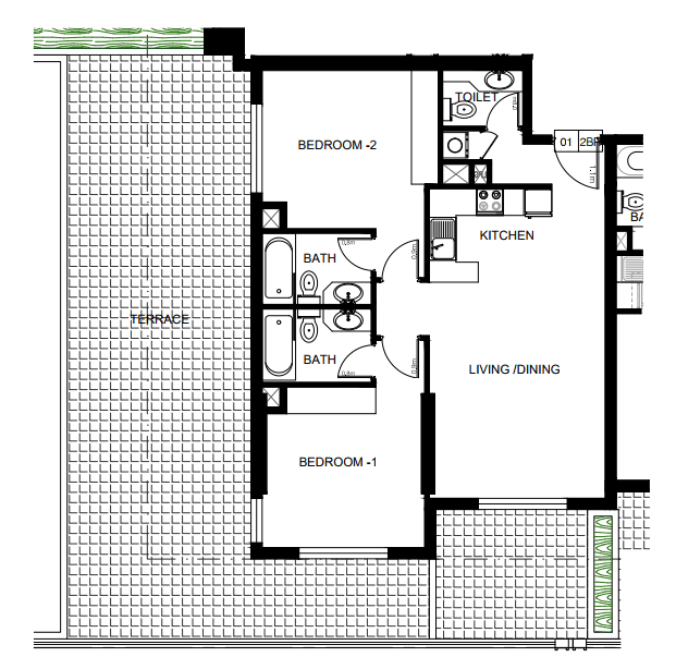 Plaza Hotel Apartments, 2-Bed Floor Plan, type: 2 Bedroom