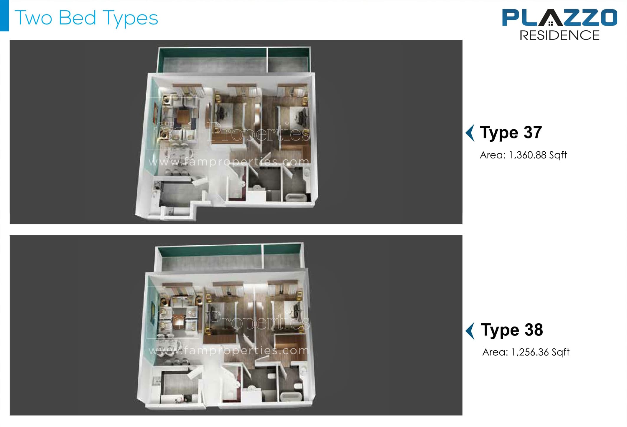 Plazzo Residence, 2-Bed Floor Plan, type: 2 Bedroom