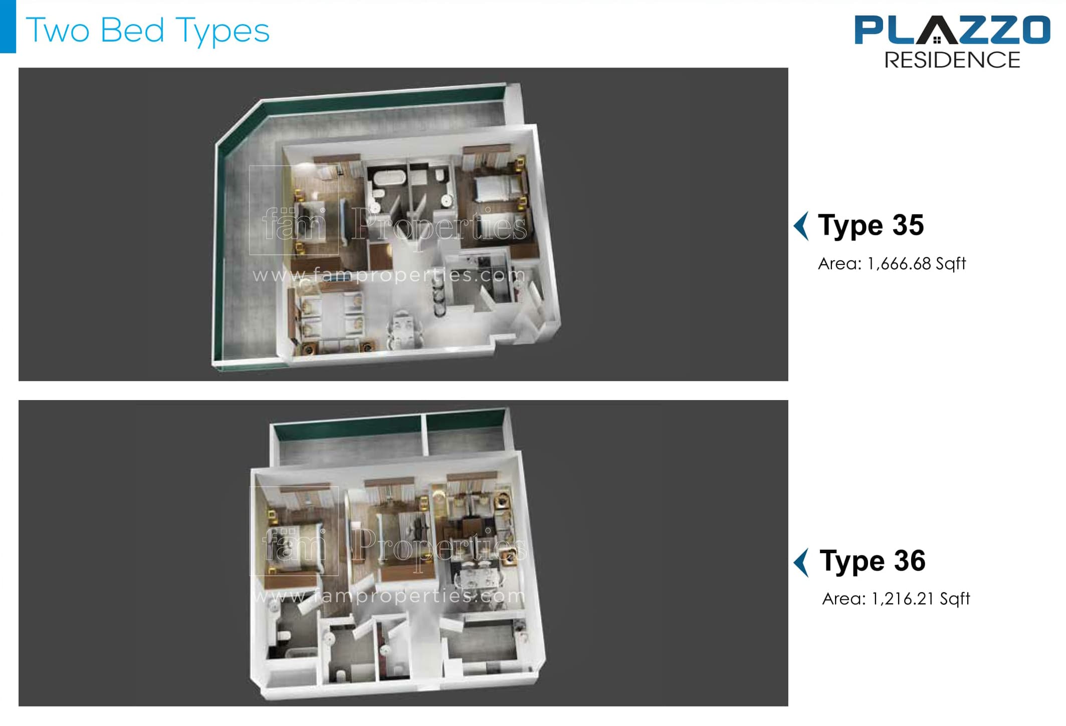 Plazzo Residence, 2-Bed Floor Plan, type: 2 Bedroom