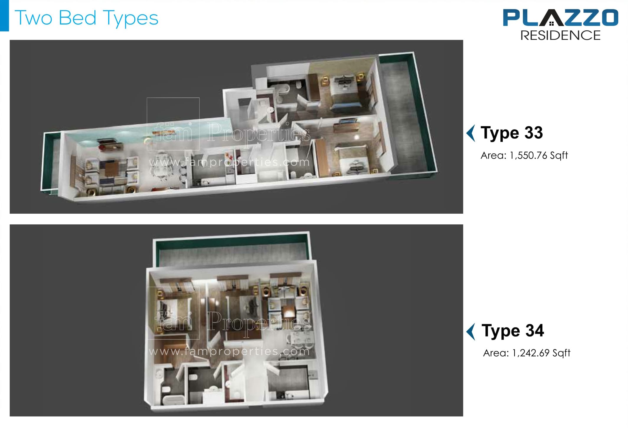 Plazzo Residence, 2-Bed Floor Plan, type: 2 Bedroom