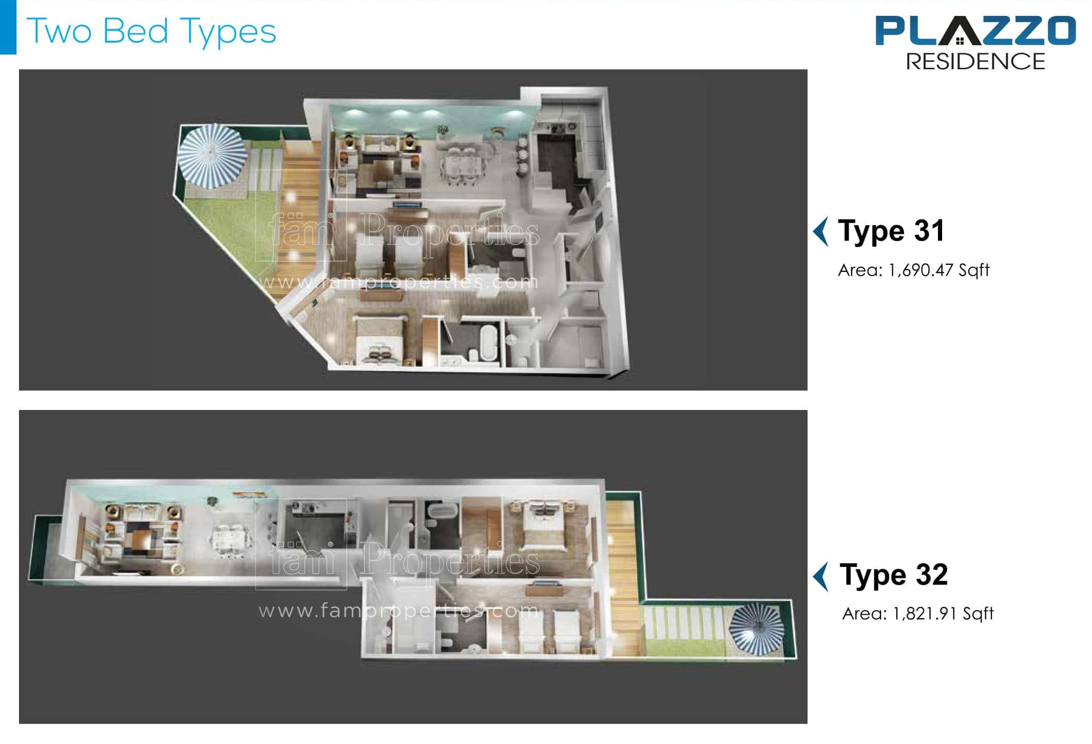 Plazzo Residence, 2-Bed Floor Plan, type: 2 Bedroom
