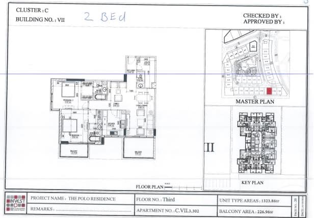 Polo Residence Building 1, 2-Bed Floor Plan, type: 2 Bedroom