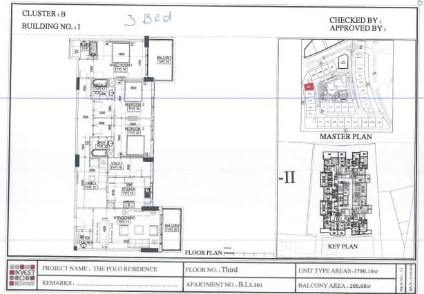 Polo Residence Building 1, 3-Bed Floor Plan, type: 3 Bedroom