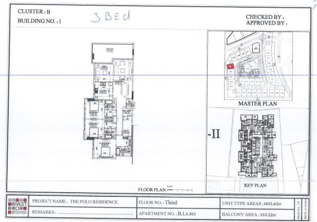 Polo Residence Building 1, 3-Bed Floor Plan, type: 3 Bedroom
