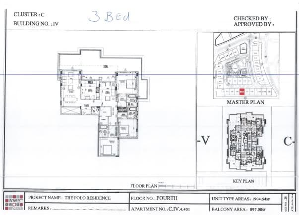Polo Residence Building 1, 3-Bed Floor Plan, type: 3 Bedroom