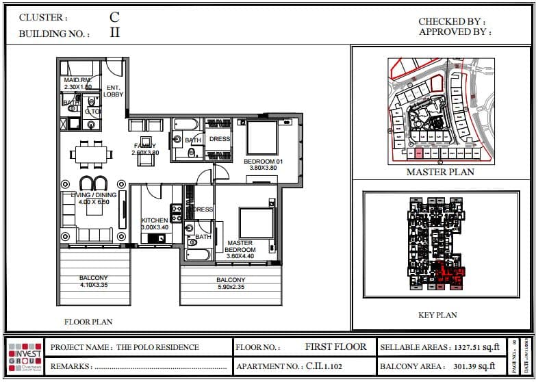 Polo Residence Building 2, 2-Bed Floor Plan, type: 2 Bedroom