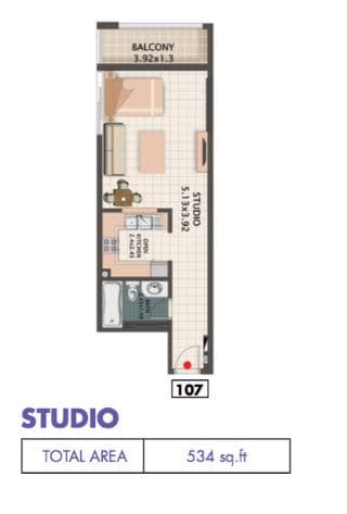 Mazaya 5, 0-Bed Floor Plan, type: R064 type 07