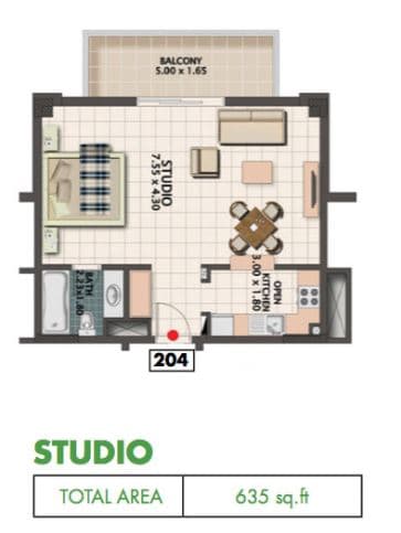 Mazaya 5, 0-Bed Floor Plan, type: R085 type 04