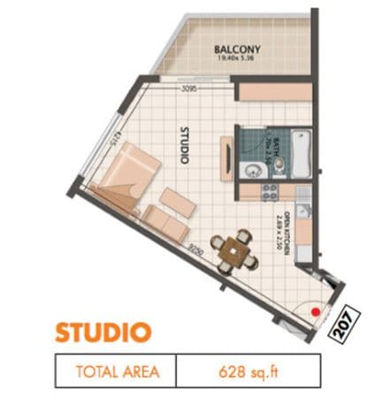 Mazaya 5, 0-Bed Floor Plan, type: R054 type 07