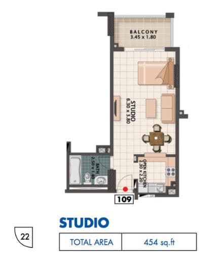 Mazaya 5, 0-Bed Floor Plan, type: R010 type 09