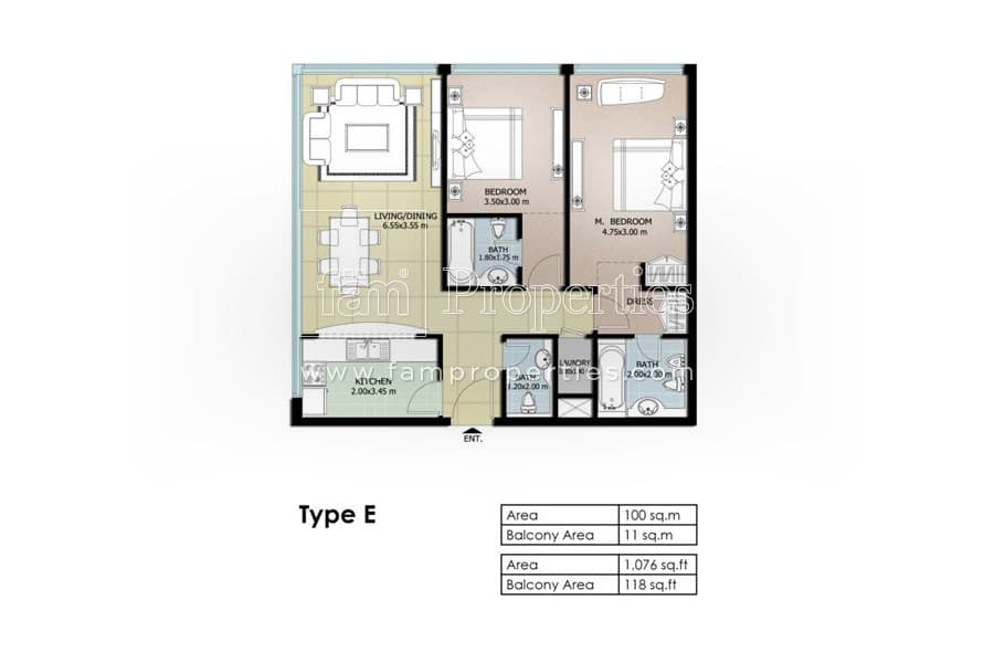 Queue Point, 2-Bed Floor Plan, type: 2 Bedroom