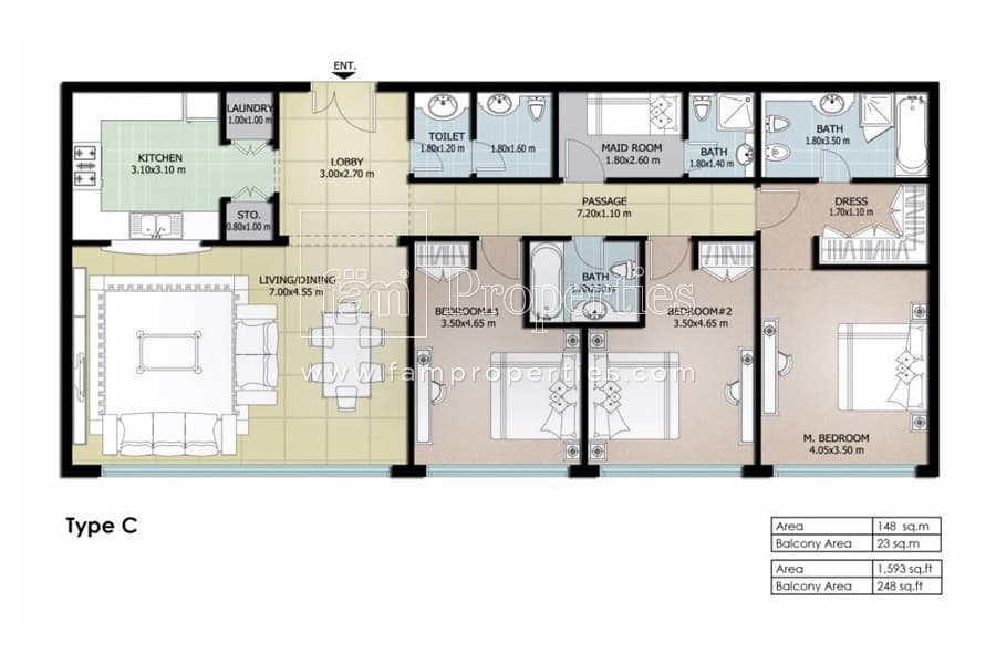 Queue Point, 3-Bed Floor Plan, type: 3 Bedroom