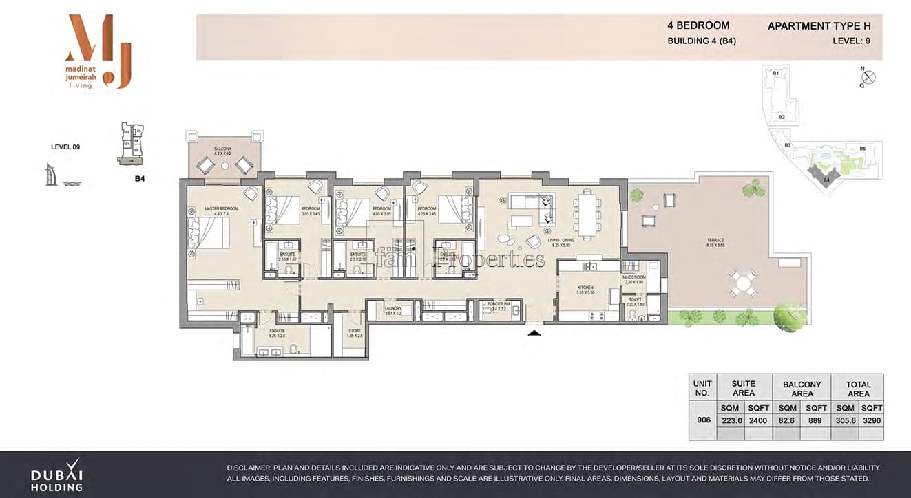 Madinat Jumeirah Living Rahaal 1, 4-Bed Floor Plan, type: 4 Bedroom