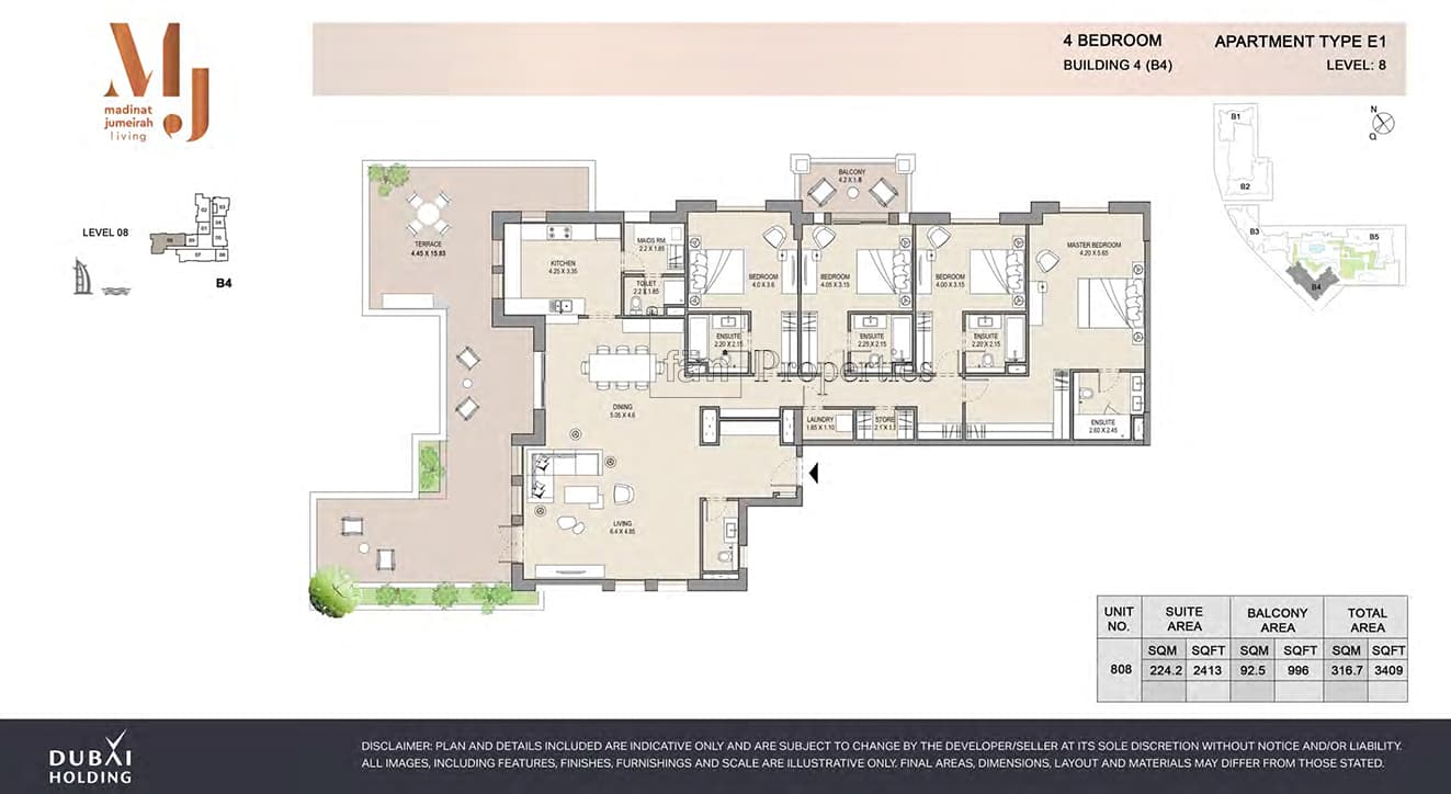Madinat Jumeirah Living Rahaal 1, 4-Bed Floor Plan, type: 4 Bedroom