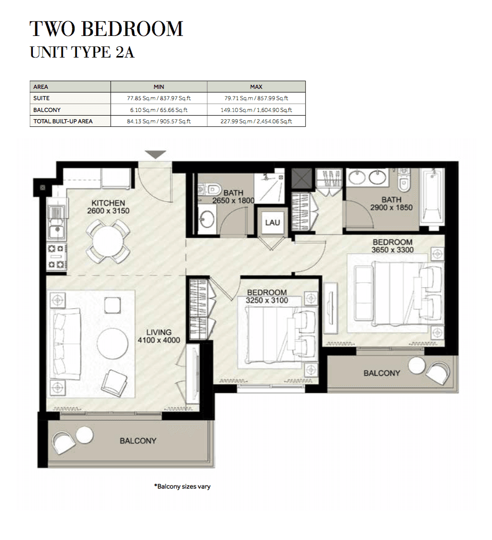 Rawda Apartments, 2-Bed Floor Plan, type: Type 2A