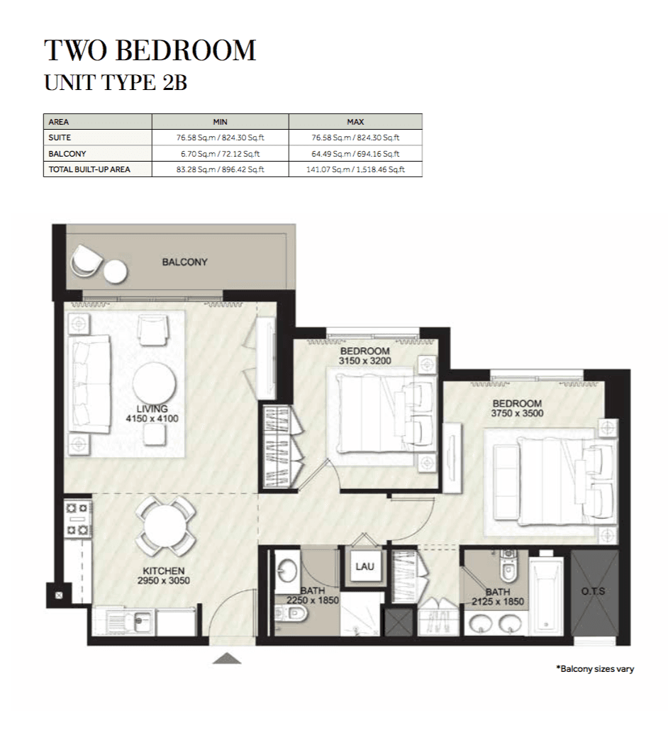 Rawda Apartments, 2-Bed Floor Plan, type: Type 2B