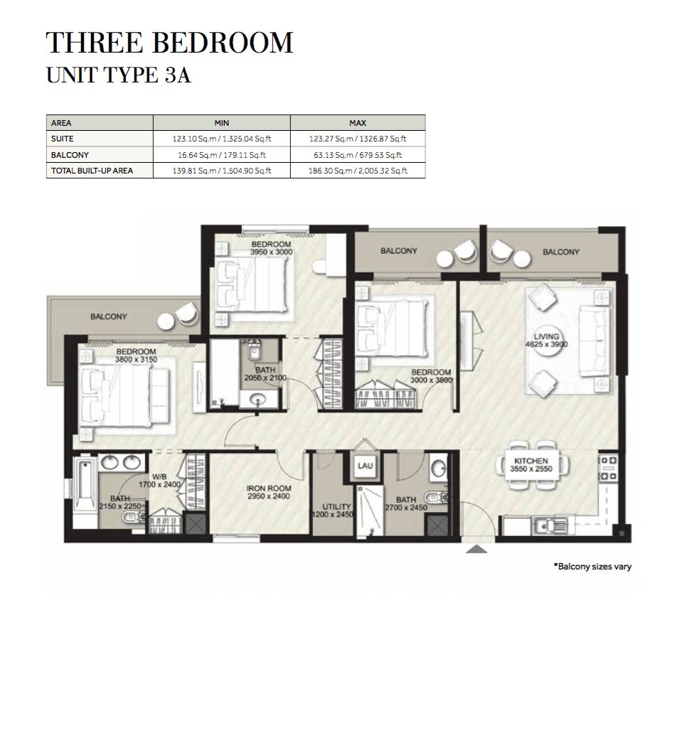 Rawda Apartments, 3-Bed Floor Plan, type: Type 3A