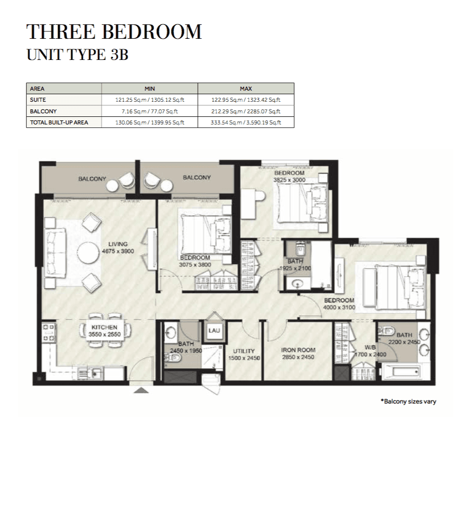 Rawda Apartments, 3-Bed Floor Plan, type: Type 3B