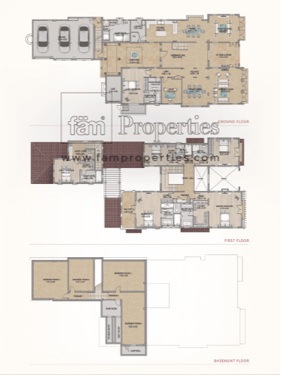 Redwood Avenue, 6-Bed Floor Plan, type: Basement, Gorund floor, 1st floor