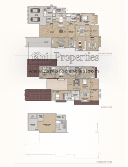 Redwood Avenue, 6-Bed Floor Plan, type: Basement, Gorund floor, 1st floor