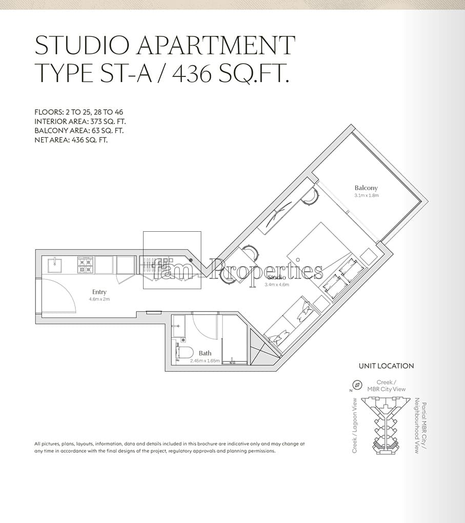 Regalia By Deyaar, 0-Bed Floor Plan, type: Studio