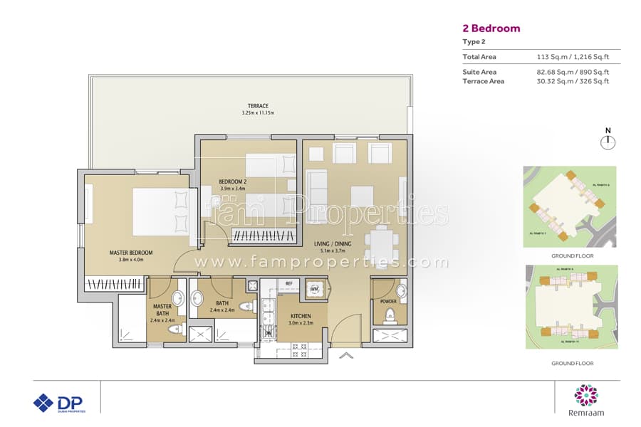 Remraam Phase 2, 2-Bed Floor Plan, type: 2 Bedroom