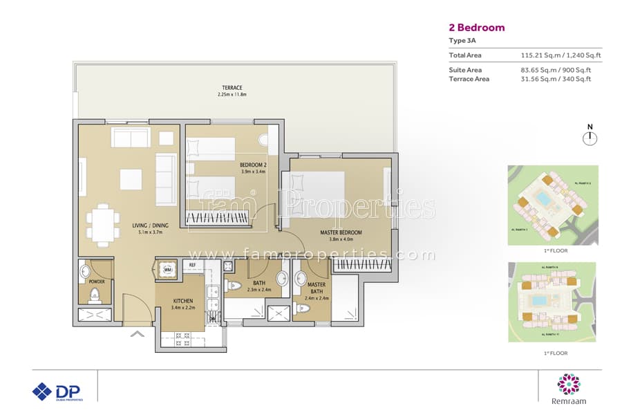 Remraam Phase 2, 2-Bed Floor Plan, type: 2 Bedroom