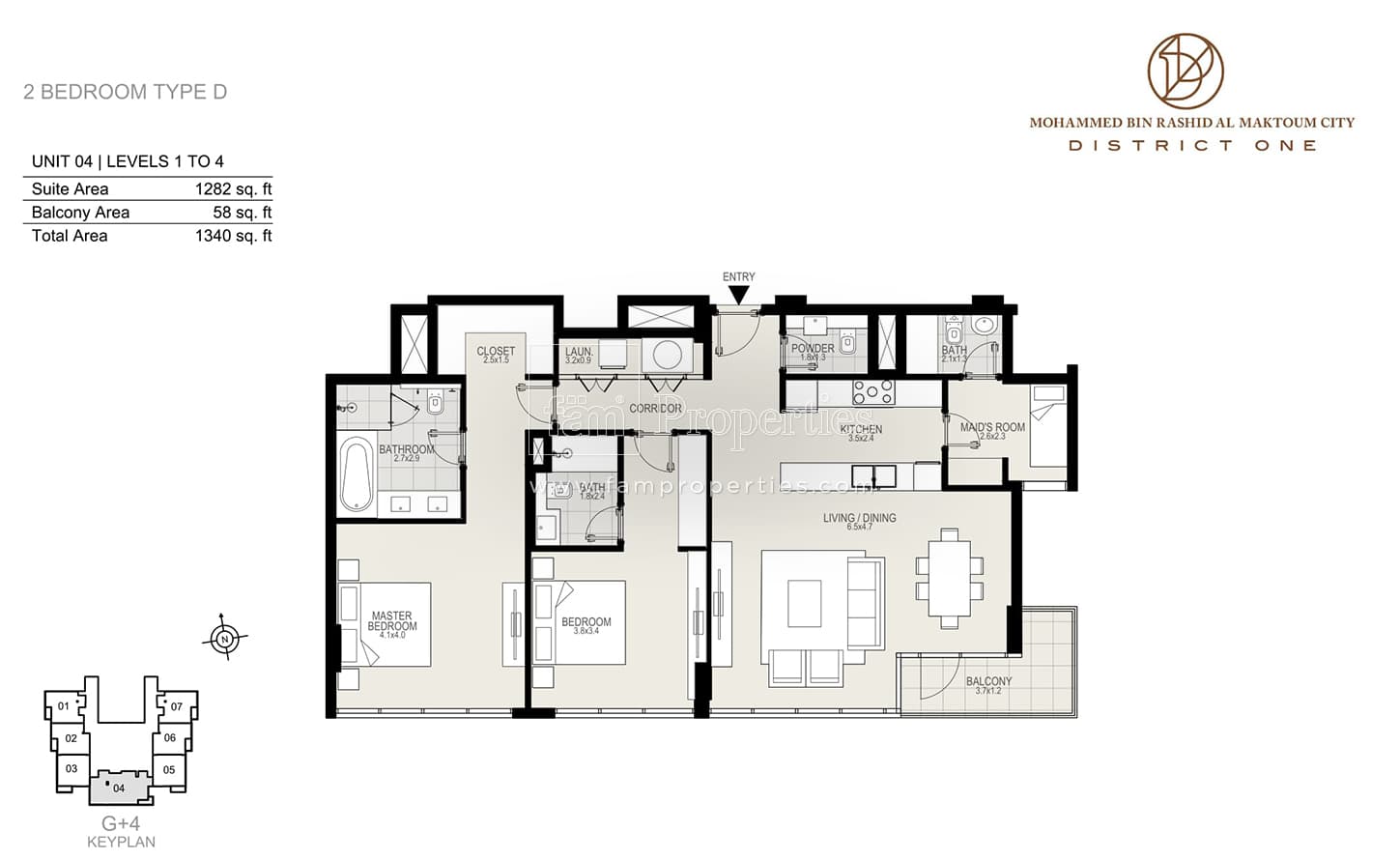 The Residences 1 at District One, 2-Bed Floor Plan, type: 2 Bedroom Type D Levels 1 to 4