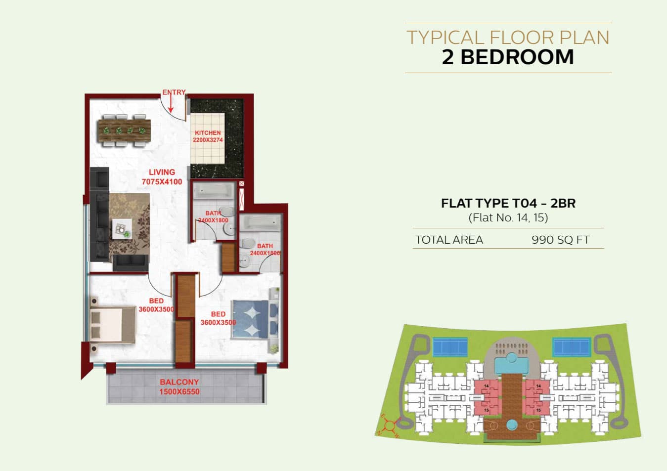 Ritz Residence, 2-Bed Floor Plan, type: Type T04