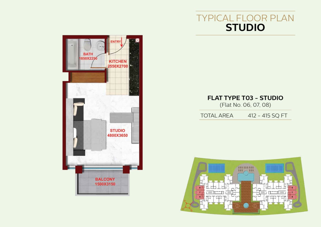Ritz Residence, 0-Bed Floor Plan, type: Type T03
