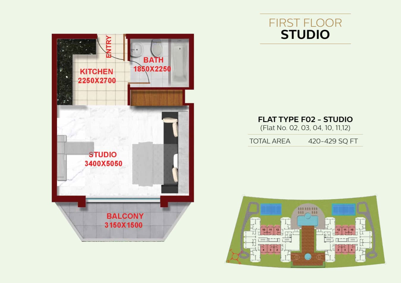 Ritz Residence, 0-Bed Floor Plan, type: Type F02