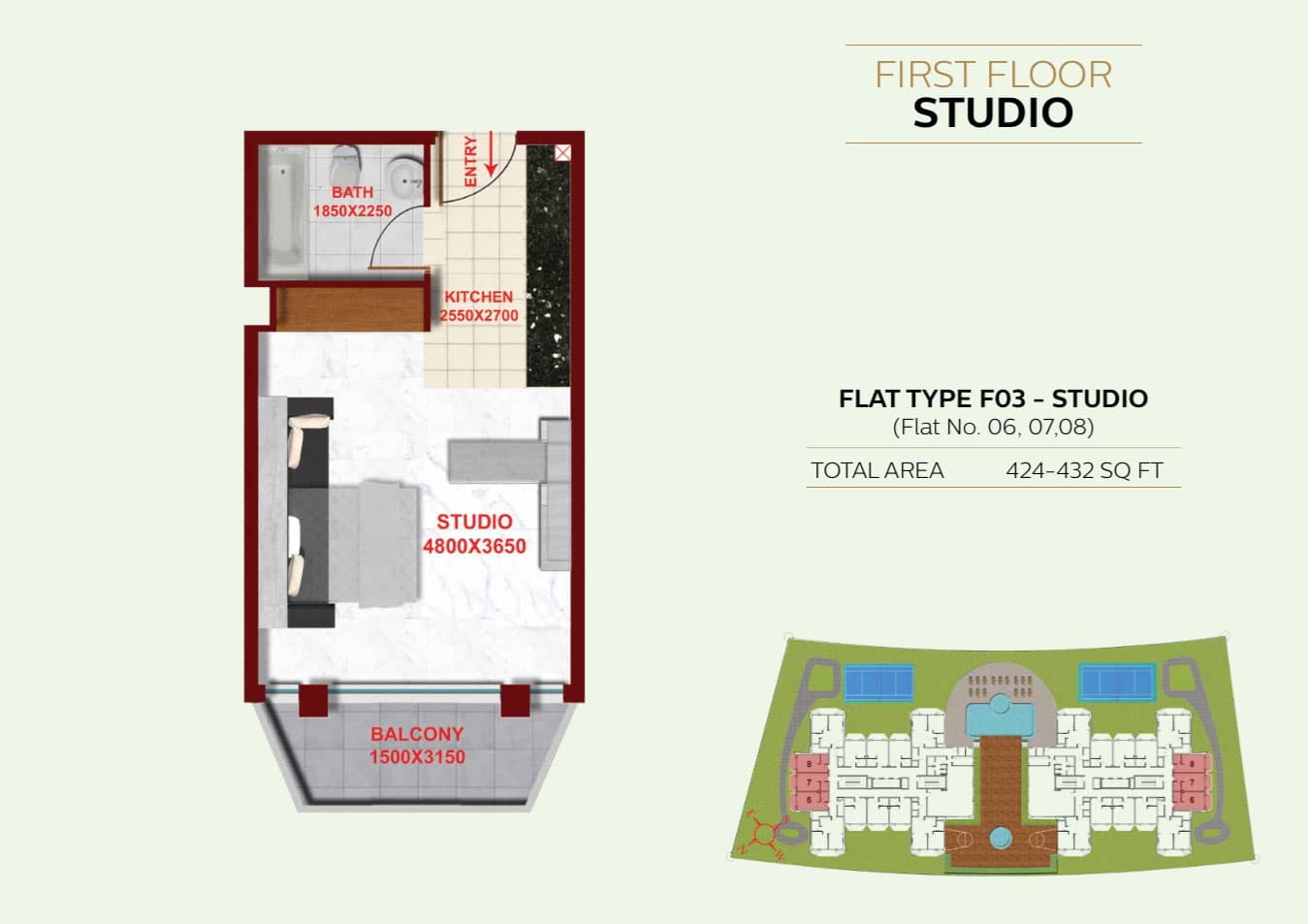 Ritz Residence, 0-Bed Floor Plan, type: Type F03