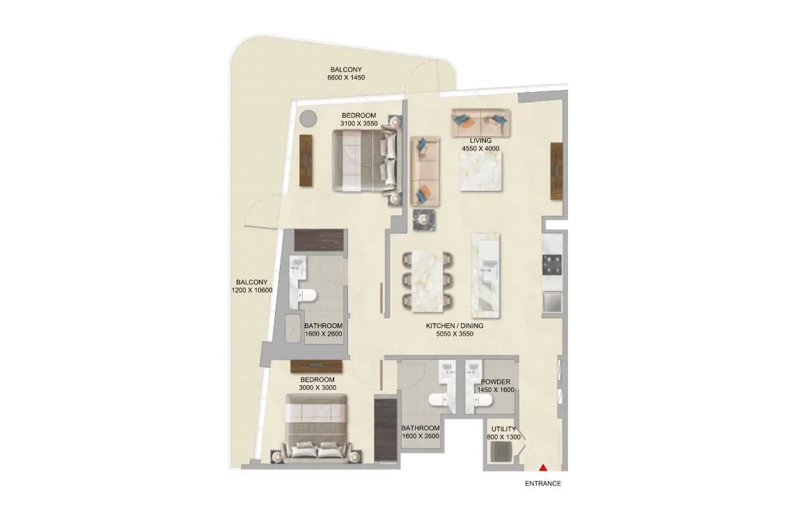 River Cove Residences, 2-Bed Floor Plan, type: 2 Bed