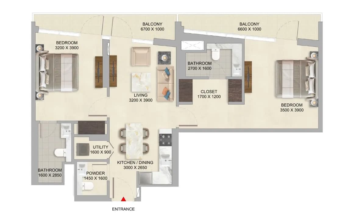 River Cove Residences, 2-Bed Floor Plan, type: 2 Bed