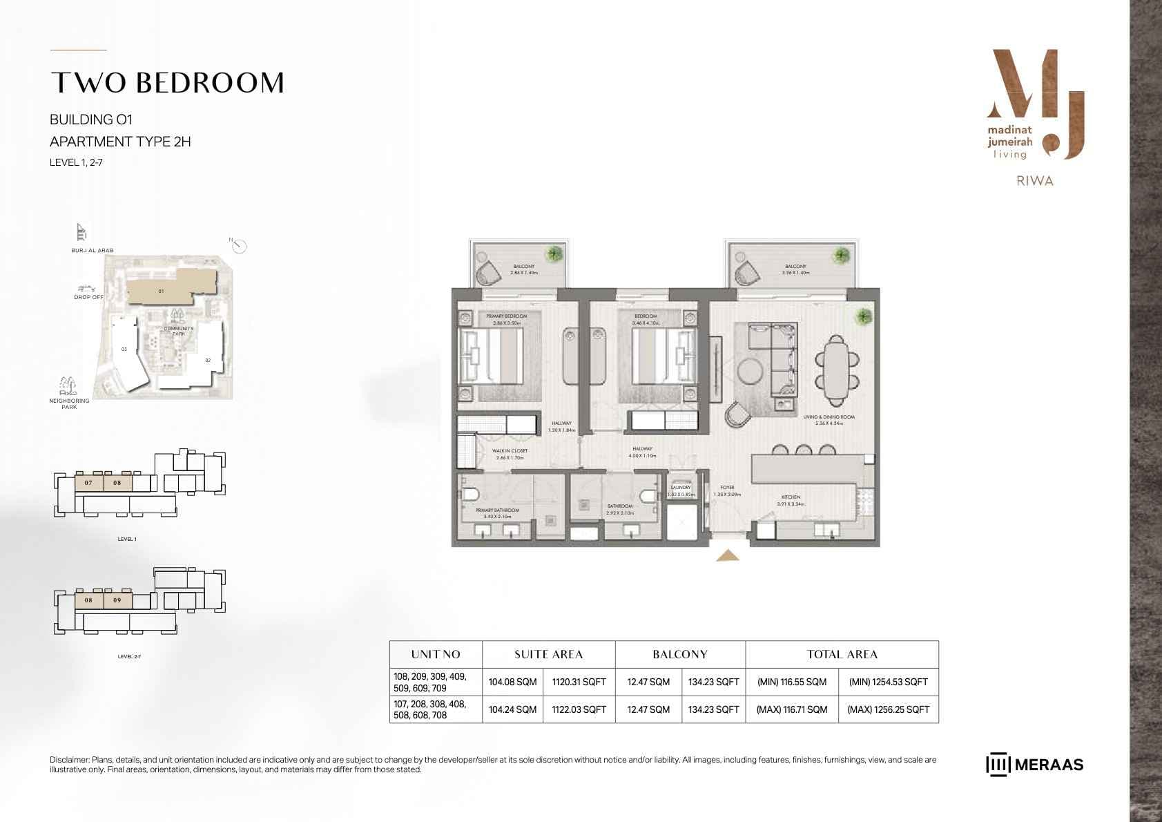 Riwa, 2-Bed Floor Plan, type: 2BR - TYPE 2H
