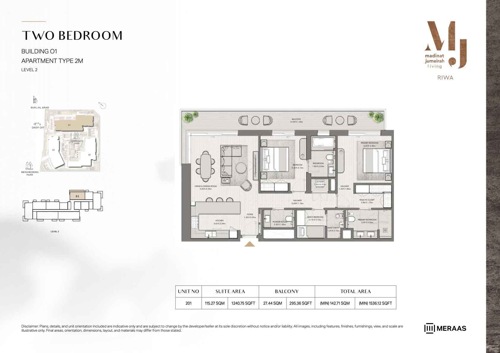 Riwa, 2-Bed Floor Plan, type: 2BR - TYPE 2M
