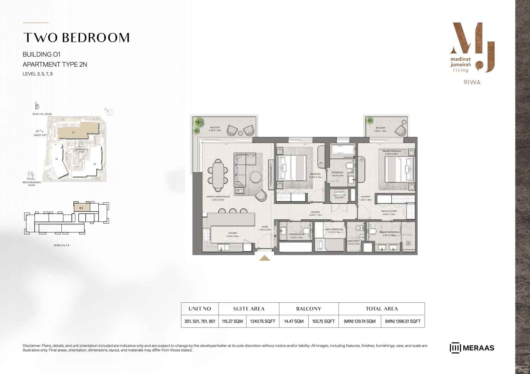 Riwa, 2-Bed Floor Plan, type: 2BR - TYPE 2N
