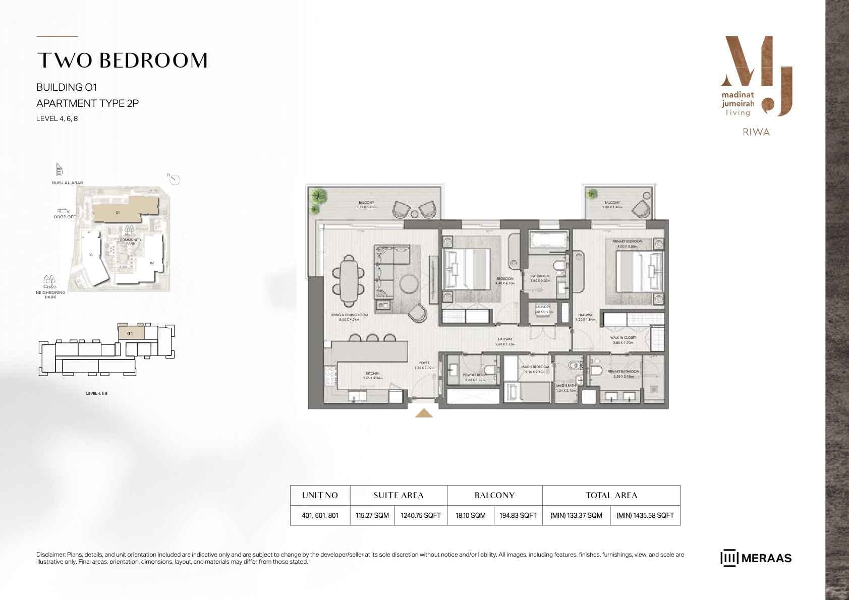 Riwa, 2-Bed Floor Plan, type: 2BR - TYPE 2P