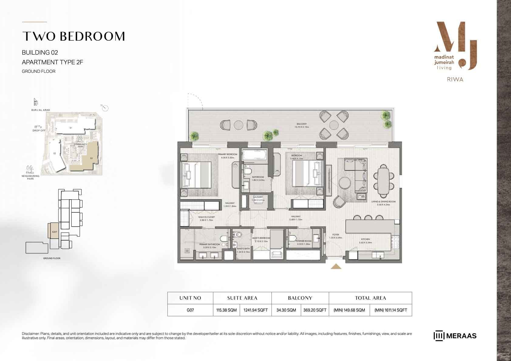 Riwa, 2-Bed Floor Plan, type: 2BR - TYPE 2F