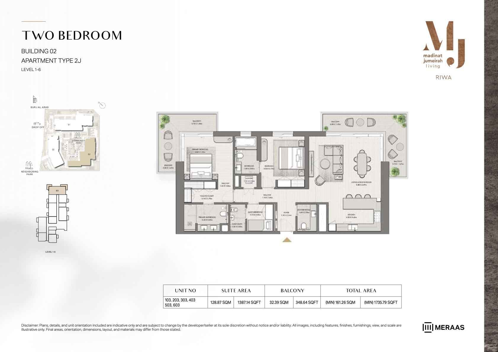 Riwa, 2-Bed Floor Plan, type: 2BR - TYPE 2J - BLDG 2 - Unit 103-603