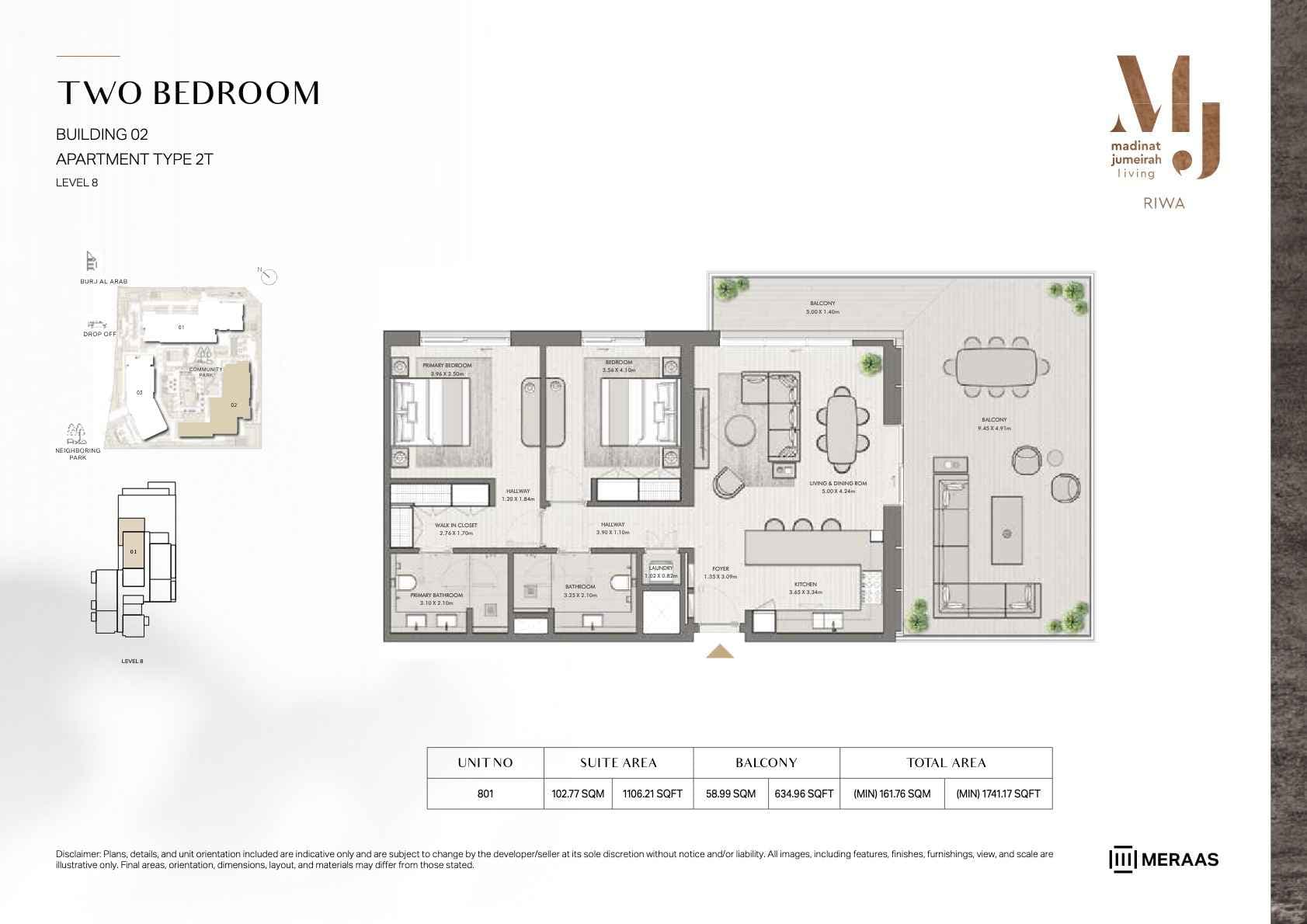 Riwa, 2-Bed Floor Plan, type: 2BR - TYPE 2T