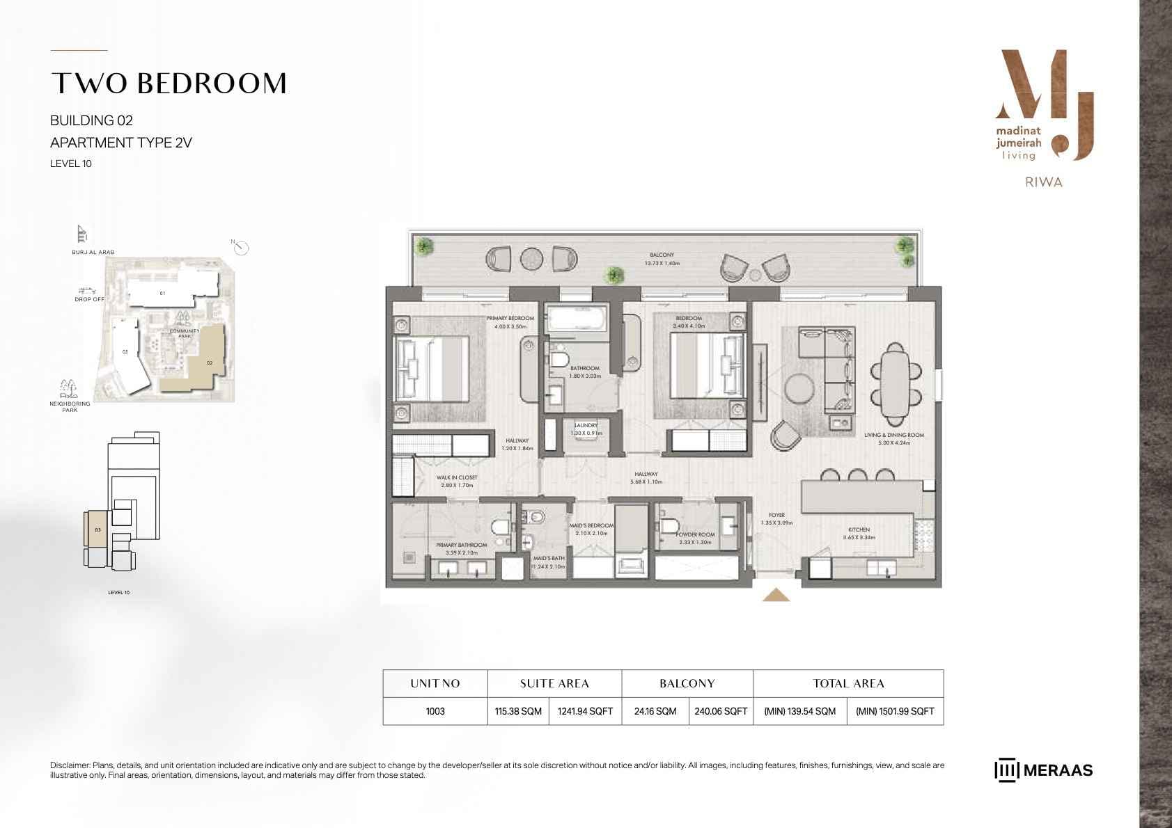 Riwa, 2-Bed Floor Plan, type: 2BR - TYPE 2V