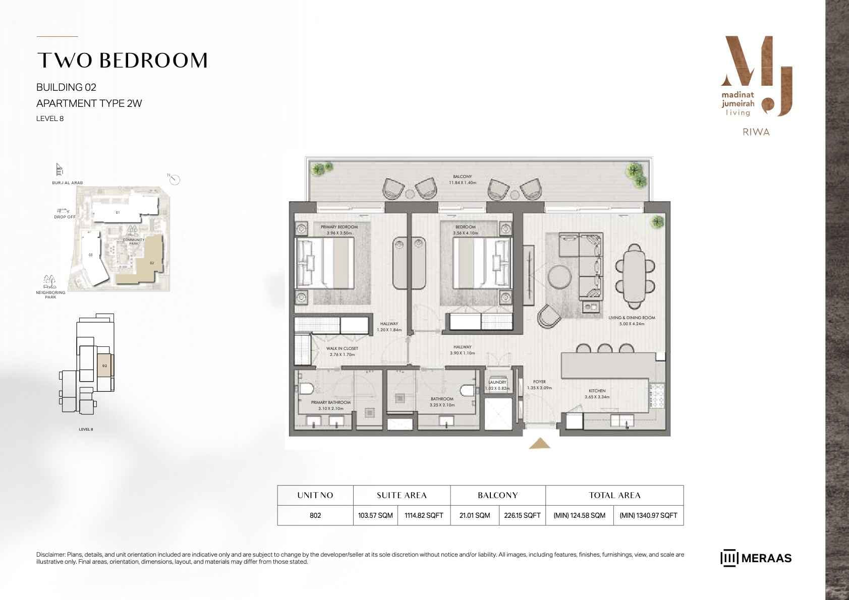 Riwa, 2-Bed Floor Plan, type: 2BR - TYPE 2W - BLDG 2 - Unit 802