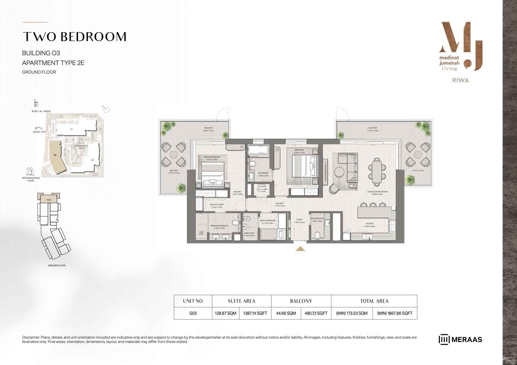 Riwa, 2-Bed Floor Plan, type: 2BR - TYPE 2E