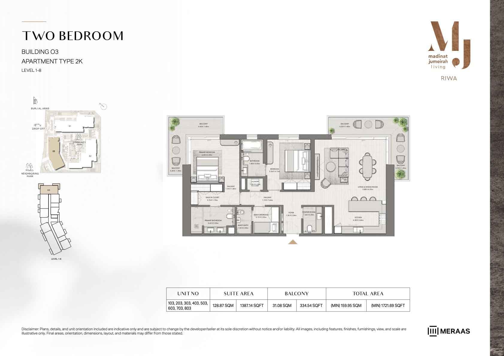 Riwa, 2-Bed Floor Plan, type: 2BR - TYPE 2K