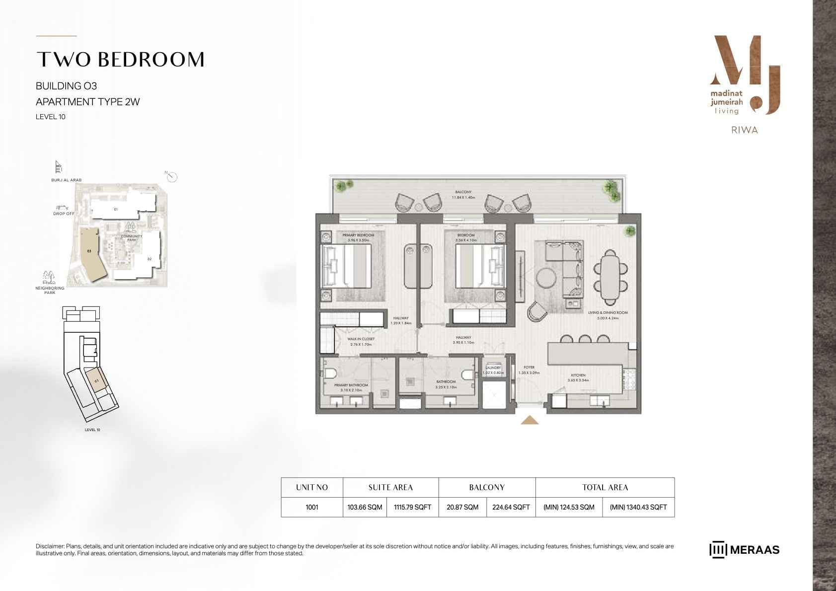 Riwa, 2-Bed Floor Plan, type: 2BR - TYPE 2W - BLDG 2 - Unit 1001